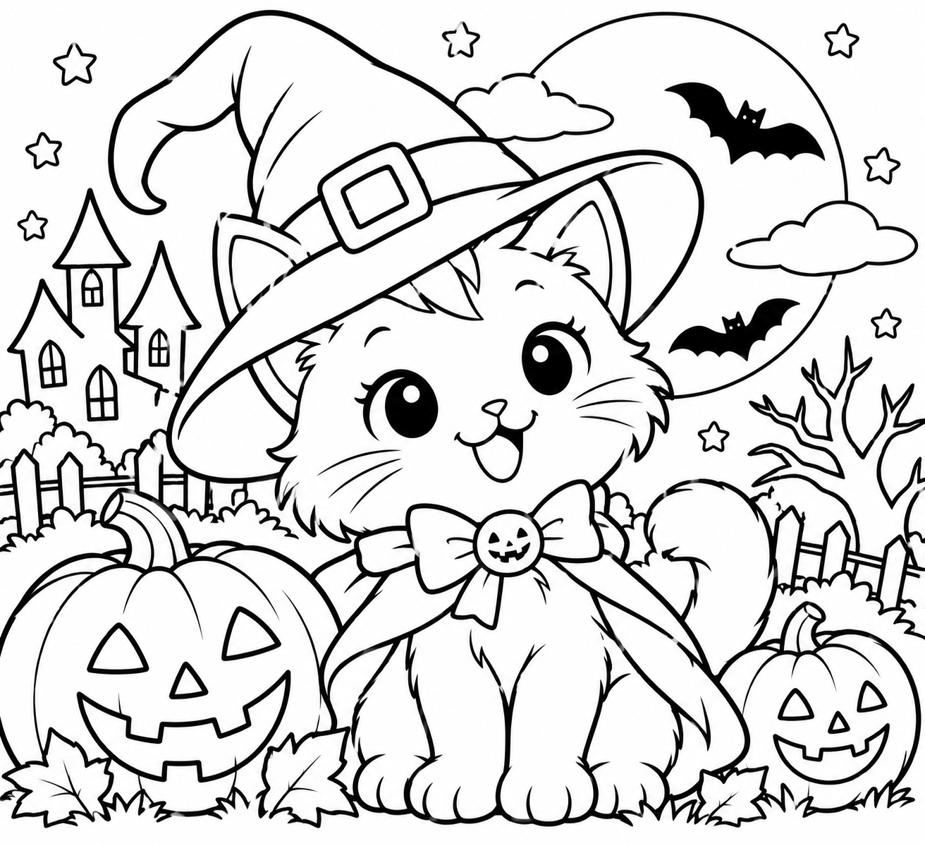 Witch Cat Coloring Page coloring page preview
