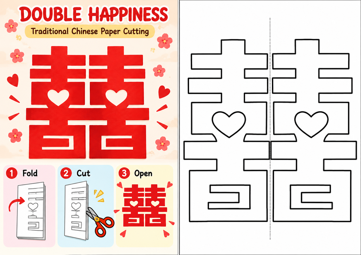 Double Happiness Paper Cutting printable preview